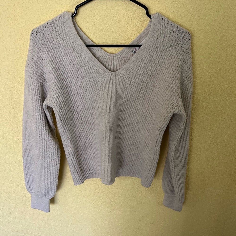Pink Rose Cream V-Neck Sweater Soft Knit